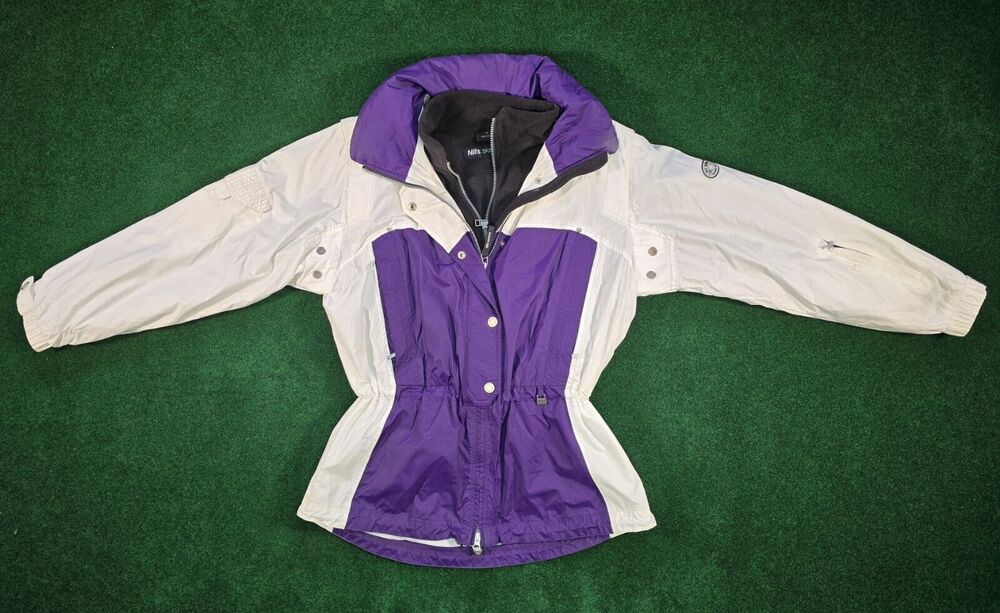 Vintage Nils Skiwear Sport Tech Women's Purple & White Snow Coat Jacket Size 12